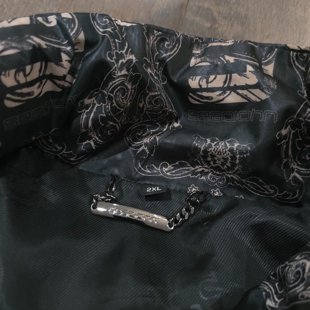 Sean John Puffer Jacket 2XL Black Full Zip Crown Crest Monogram Print Coat - Picture 7 of 15
